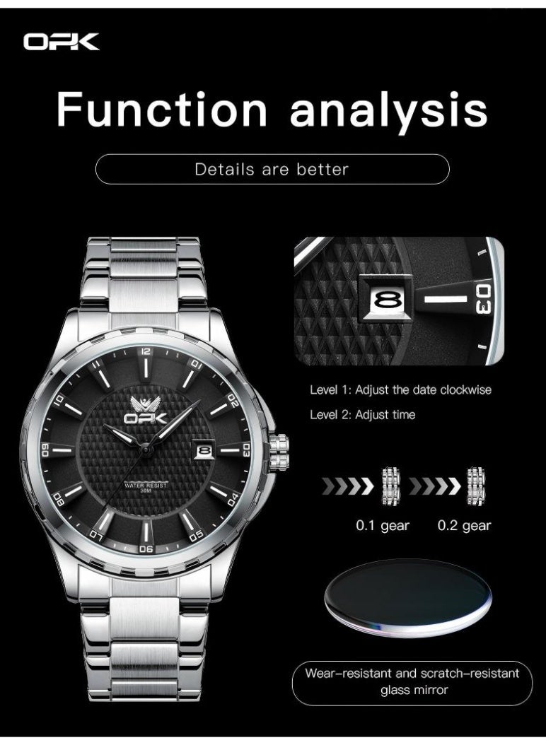 OPK Watch for Men Stainless Steel Waterproof Luminous Date Analog Quartz Wrist Watch Business Fashion Casual Men Watches - Image 5