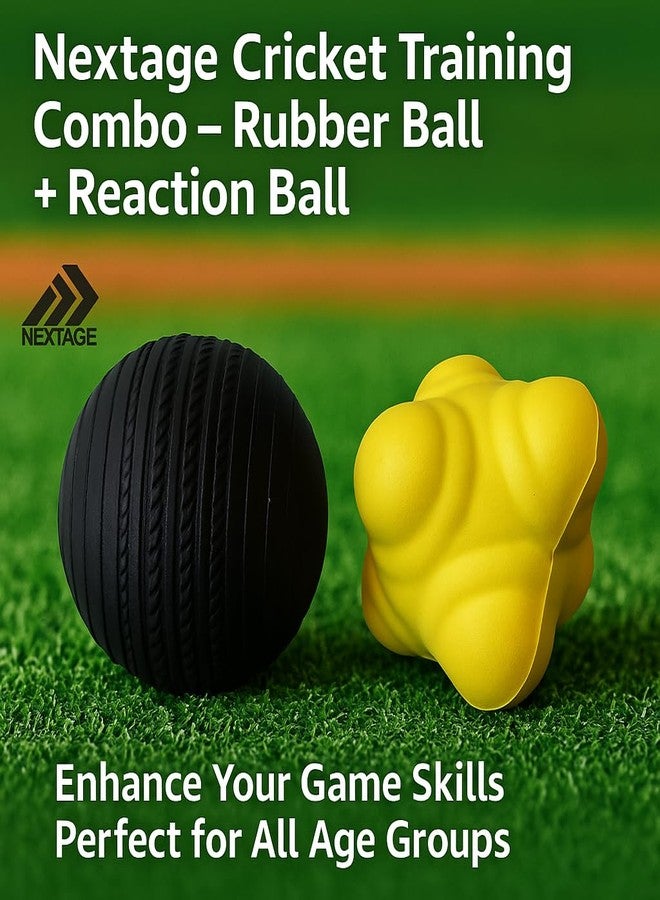 Nextage Cricket Training Combo: Rubber Ball And Reaction Ball Set - Enhance Your Cricket Skills,Black&Yellow - Image 2