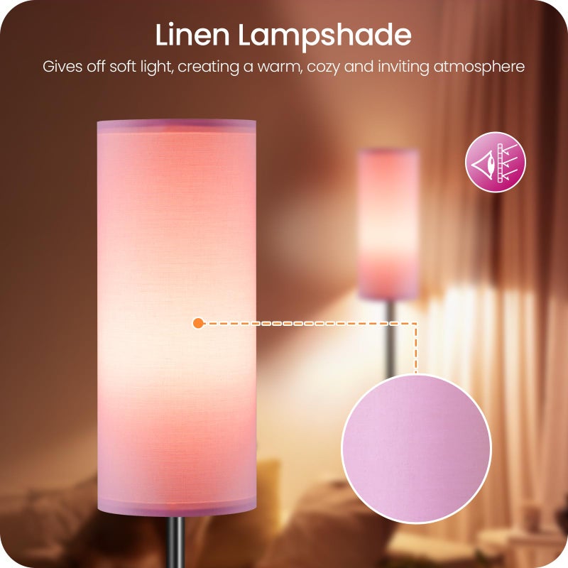 GOEBLESON Dimmable Pink Floor Lamp for Living Room with Remote and Foot Switch, Corner Floor Lamp for Bedroom, 64.4" Standing Tall Lamp, 10W 900LM Bulb Included, 3000K-6500K, Linen Shade, FCC Listed P06LD05W1 - Image 5
