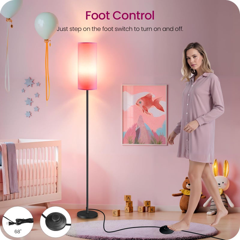 GOEBLESON Dimmable Pink Floor Lamp for Living Room with Remote and Foot Switch, Corner Floor Lamp for Bedroom, 64.4" Standing Tall Lamp, 10W 900LM Bulb Included, 3000K-6500K, Linen Shade, FCC Listed P06LD05W1 - Image 4