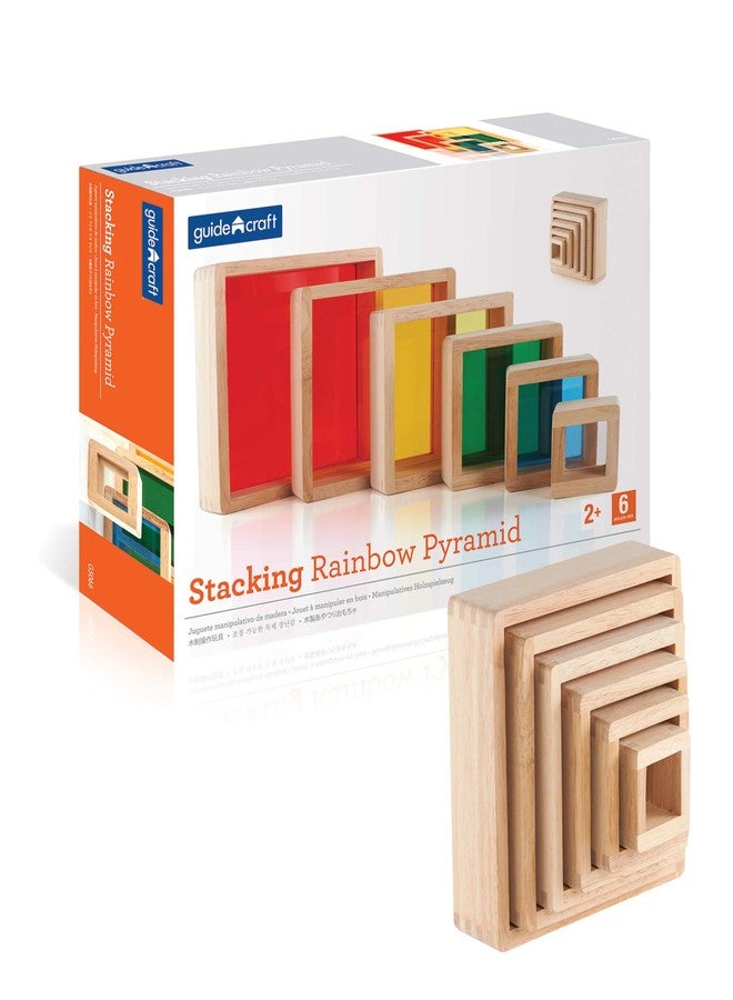 Guidecraft Stacking Rainbow Pyramid: Kids Colorful Learning and Educational Toy - Image 1