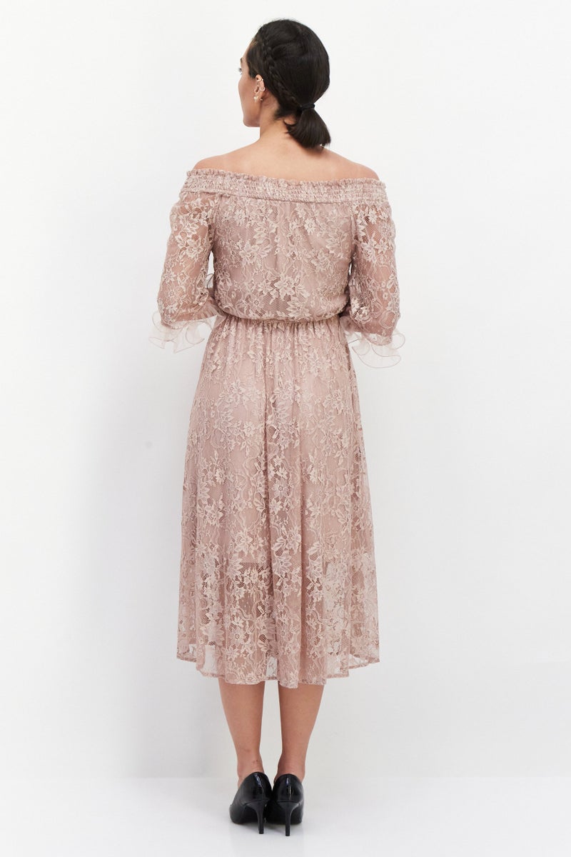 VERO MODA فستان ميدي منقوش للنساء، خوخي - Image 2