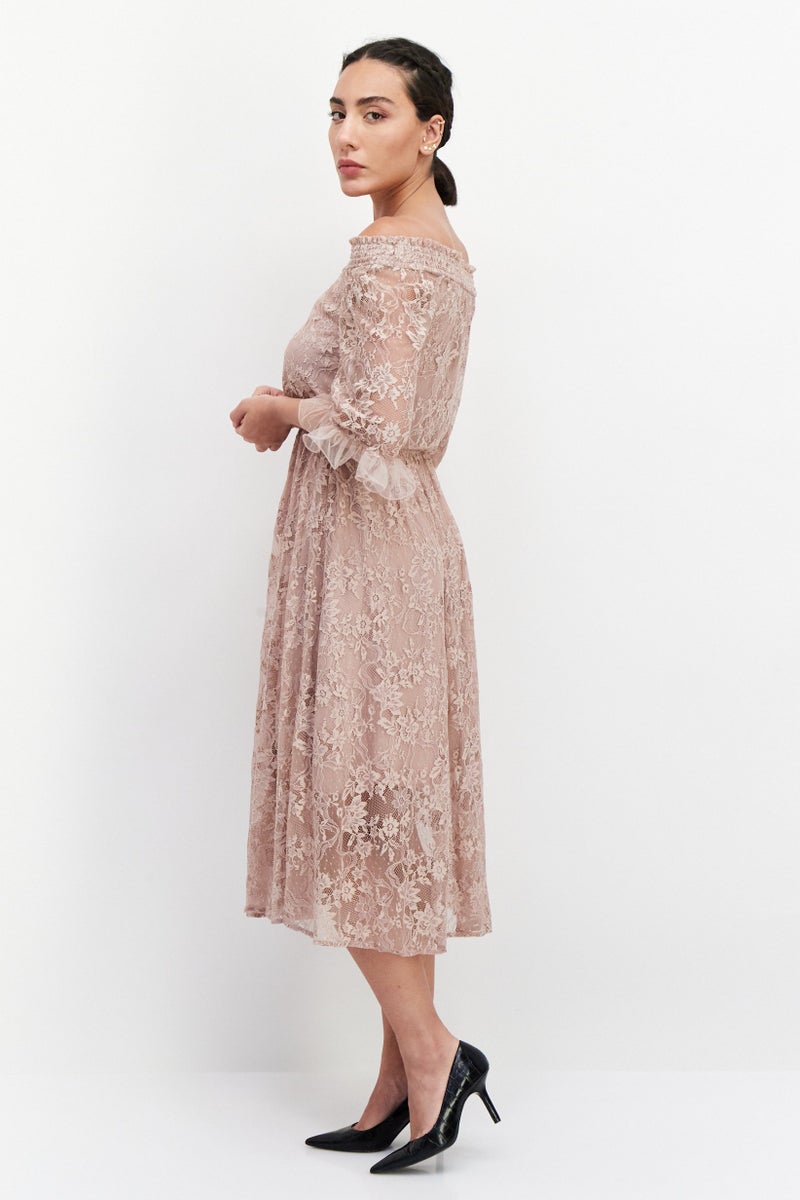 VERO MODA فستان ميدي منقوش للنساء، خوخي - Image 3