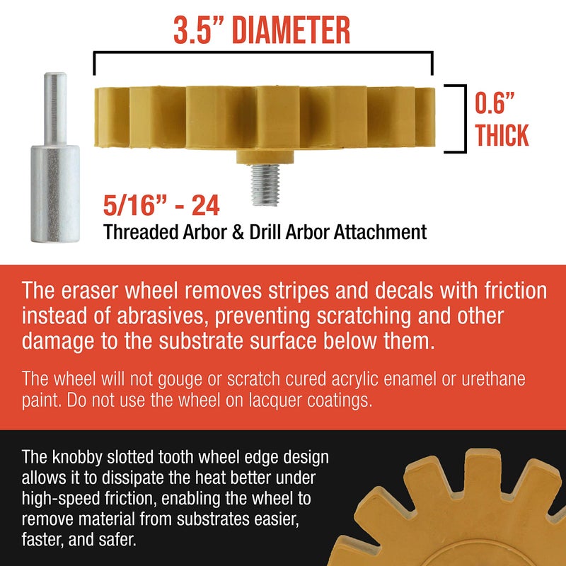 TCP Global TCP Global Rubber Eraser Wheel, 3.5” Knobby Slotted Edge Pad with Drill Adapter - Adhesive Remover Tool, Removes Decals, Pinstripes, Stripes, Vinyl, Stickers, Graphics Removal on Cars Trucks RVs Signs  - Image 3