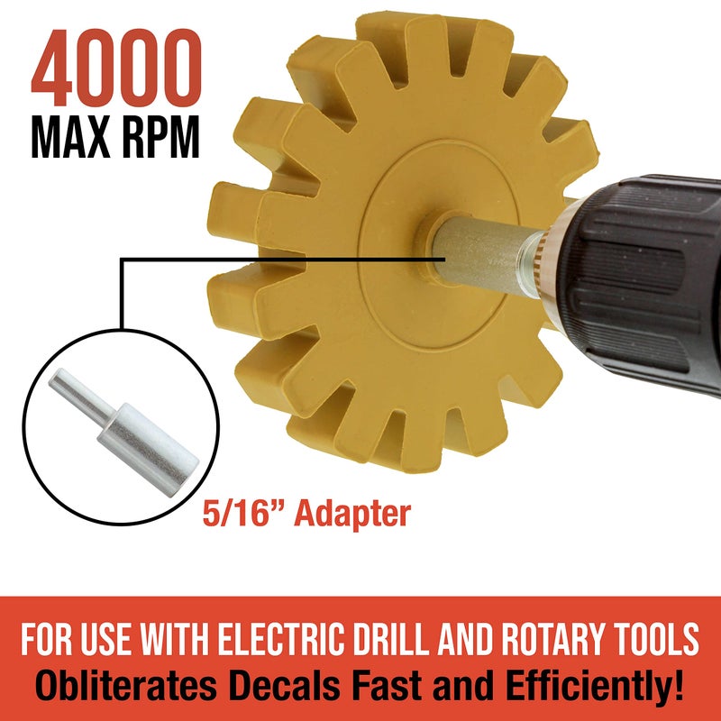TCP Global TCP Global Rubber Eraser Wheel, 3.5” Knobby Slotted Edge Pad with Drill Adapter - Adhesive Remover Tool, Removes Decals, Pinstripes, Stripes, Vinyl, Stickers, Graphics Removal on Cars Trucks RVs Signs  - Image 2