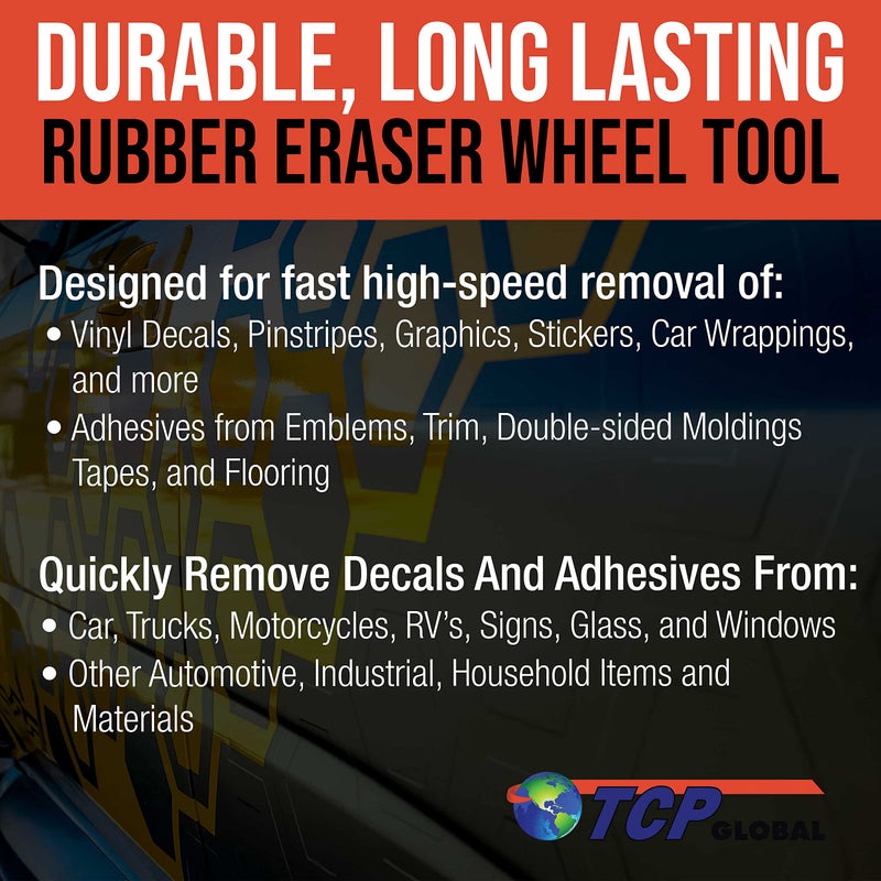 TCP Global TCP Global Rubber Eraser Wheel, 3.5” Knobby Slotted Edge Pad with Drill Adapter - Adhesive Remover Tool, Removes Decals, Pinstripes, Stripes, Vinyl, Stickers, Graphics Removal on Cars Trucks RVs Signs  - Image 4