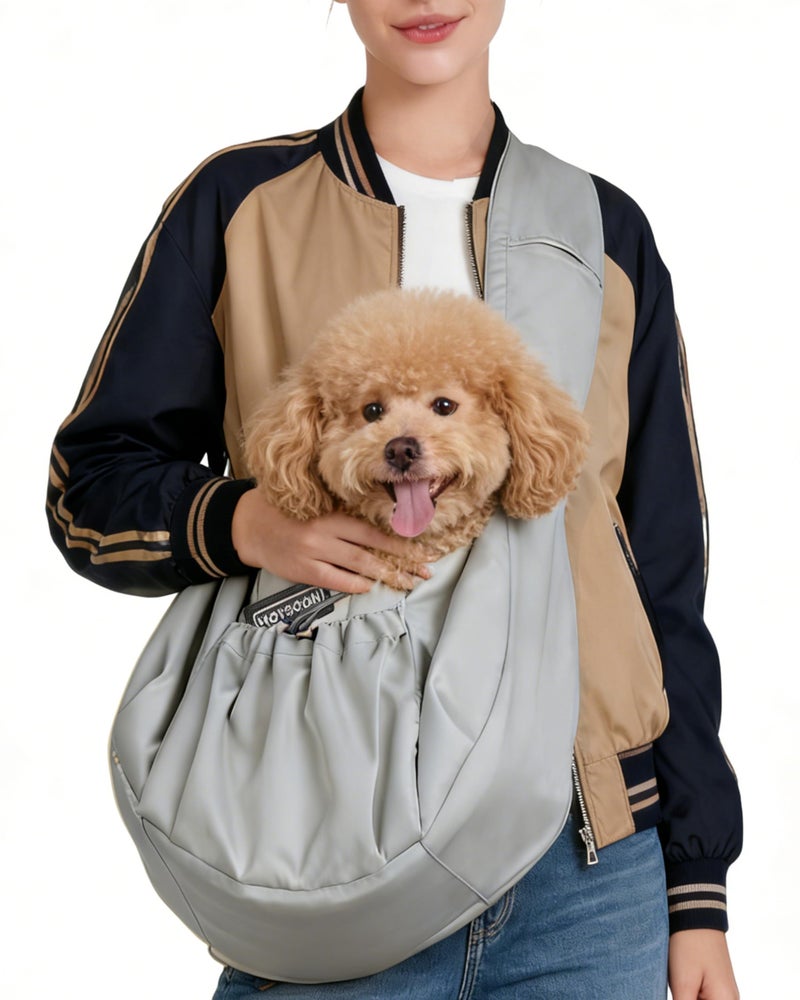 Moysoon Puppy Sling Carrier for Small Dogs - Widened and Thickened Shoulder Strap with Pocket, Adjustable Hands-Free Puppy Carrier Sling for Outside, for Small Dog 12 lbs and Cat 16 lbs,(Light Grey). - Image 1