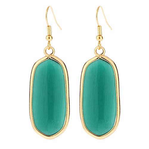 BaubleStar Natural Crystal Healing Stone Drop Earrings for Women Green Opal Jasper Gemstone Quartz Oval Dangle Earrings 14K Gold Plated - Image 1