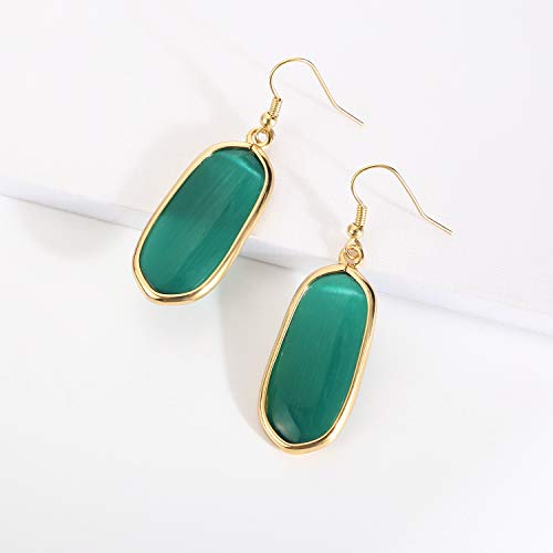 BaubleStar Natural Crystal Healing Stone Drop Earrings for Women Green Opal Jasper Gemstone Quartz Oval Dangle Earrings 14K Gold Plated - Image 3