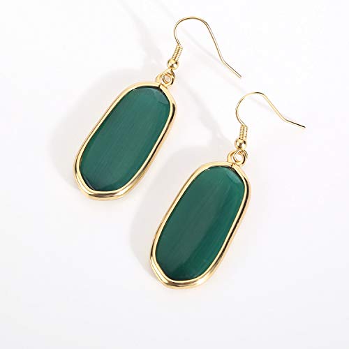 BaubleStar Natural Crystal Healing Stone Drop Earrings for Women Green Opal Jasper Gemstone Quartz Oval Dangle Earrings 14K Gold Plated - Image 5