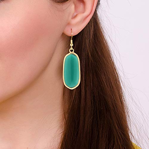BaubleStar Natural Crystal Healing Stone Drop Earrings for Women Green Opal Jasper Gemstone Quartz Oval Dangle Earrings 14K Gold Plated - Image 2