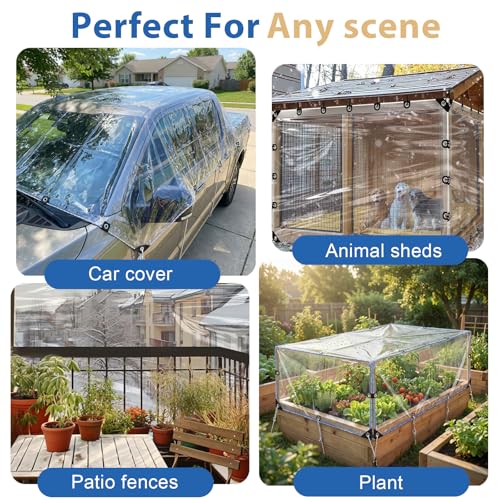 LC&QS 4x6ft Clear Tarp with Grommets, Upgraded Edge Heat Fused Tear Resistant Clear Heavy Duty Tarps, Clear Vinyl Tarps for Patio Fencing, Rain, Wind, Cold, Chicken Coops,and More（Windproof Rope） - Image 2