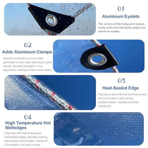 LC&QS 4x6ft Clear Tarp with Grommets, Upgraded Edge Heat Fused Tear Resistant Clear Heavy Duty Tarps, Clear Vinyl Tarps for Patio Fencing, Rain, Wind, Cold, Chicken Coops,and More（Windproof Rope） - Image 4