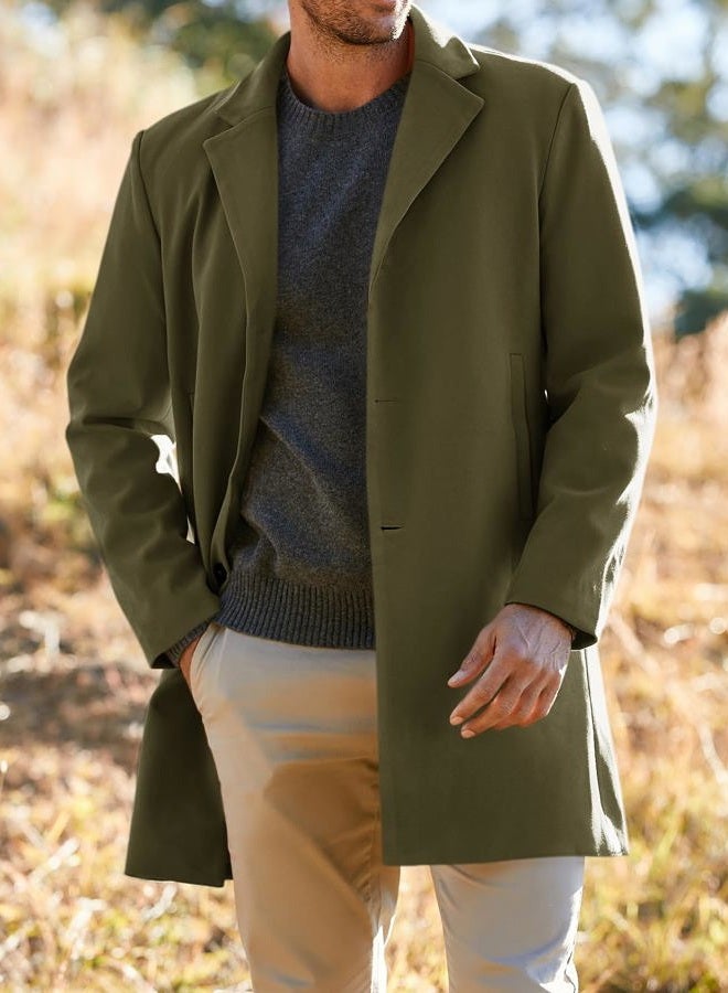 Gafeng Men's Trench Coat Slim Fit Notch Lapel Single Breasted Top Coat Winter Warm Cotton Business Long Jacket Overcoat, Armygreen, XL - Image 2