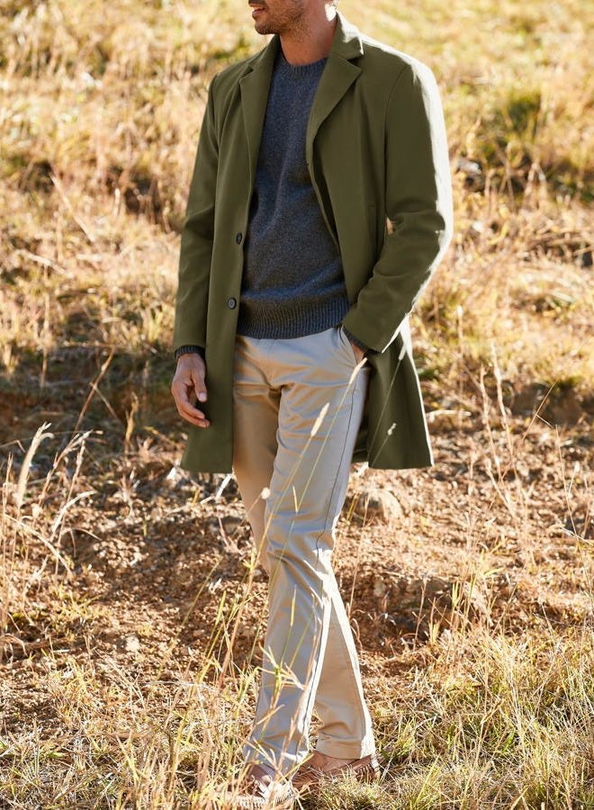 Gafeng Men's Trench Coat Slim Fit Notch Lapel Single Breasted Top Coat Winter Warm Cotton Business Long Jacket Overcoat, Armygreen, XL - Image 4