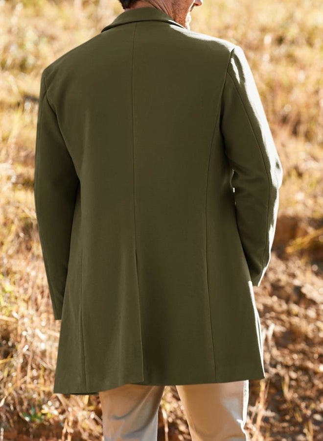 Gafeng Men's Trench Coat Slim Fit Notch Lapel Single Breasted Top Coat Winter Warm Cotton Business Long Jacket Overcoat, Armygreen, XL - Image 3