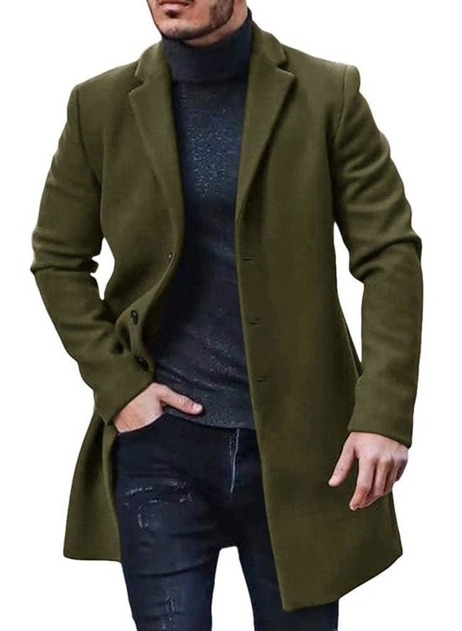 Gafeng Men's Trench Coat Slim Fit Notch Lapel Single Breasted Top Coat Winter Warm Cotton Business Long Jacket Overcoat, Armygreen, XL - Image 1