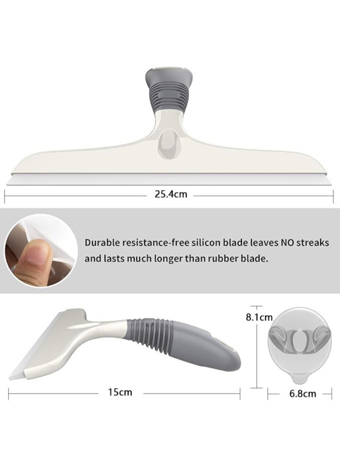 LENND - Multi-Purpose Silicon Squeegee for Window, Glass, Shower Door, Car Windshield, Heavy Duty Window Scrubber, Includes Suction Hook, 10 inch, White & Gray, 1 Pack - Image 1