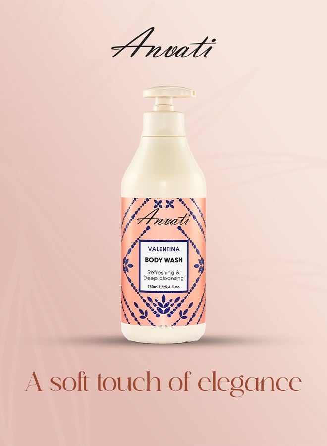Anvati Refreshing & Deep Cleansing Shower Gel with Vitamin E & B5- Valentina Body Wash for All Skin Types - 750ml - Image 4
