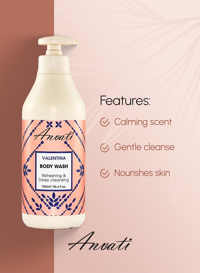 Anvati Refreshing & Deep Cleansing Shower Gel with Vitamin E & B5- Valentina Body Wash for All Skin Types - 750ml - Image 5
