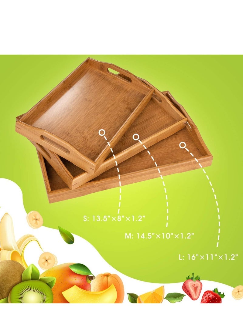 ECVV 3 Pack Serving Tray,Large Bamboo Serving Tray With Handles Wood Serving Tray Set - Image 1