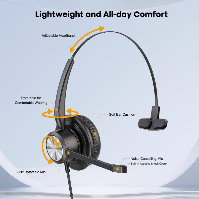 MKJ Cisco Phone Headset Corded RJ9 Telephone Headset with Noise Cancelling Microphone for Cisco CP-7821 7841 7942G 7931G 7940 7941G 7945G 7960 7961G 7962G 7965G 7975G 8811 8841 8861 9951 9971 - Image 3