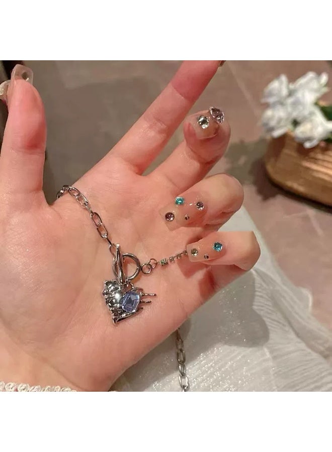 Goolsky Glacier Blue Heart Necklace for Women – Trendy Summer Cubic Zirconia Layered Choker, Heart Design Cubic Zirconia Adjustable Chain, Beach Vacation Summer Daily Wear Gift - Image 3