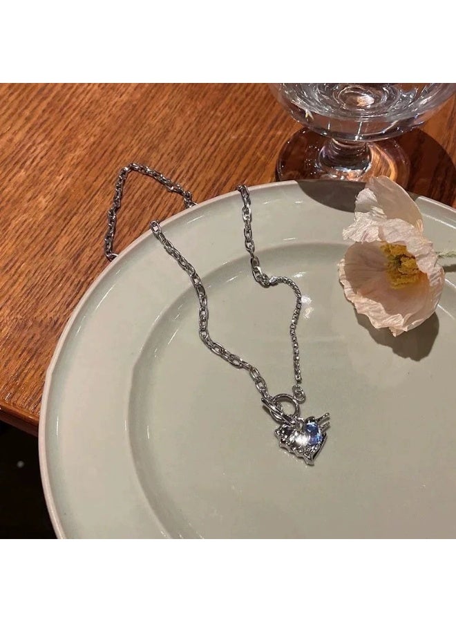 Goolsky Glacier Blue Heart Necklace for Women – Trendy Summer Cubic Zirconia Layered Choker, Heart Design Cubic Zirconia Adjustable Chain, Beach Vacation Summer Daily Wear Gift - Image 5