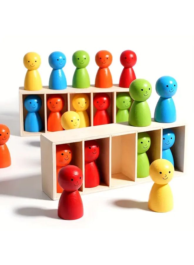 Wooden Box Set With 10 Colorful Mini Figures Guess The Color Doll Game Educational Desktop Toy Family Fun Learning Gift Thanksgiving Birthdays Easter Youth Education - Image 4