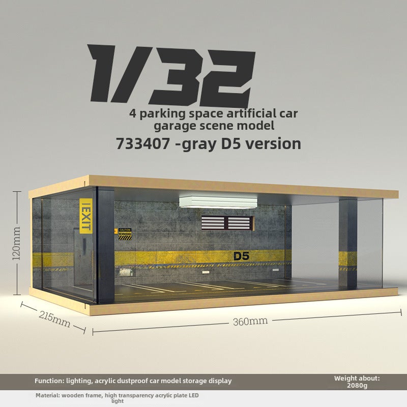 إسكدنيا Wholesale Miniature Car Garage Model, Wooden Dustproof Cover with Light, 1:32 733407-four parking spaces-gray D5