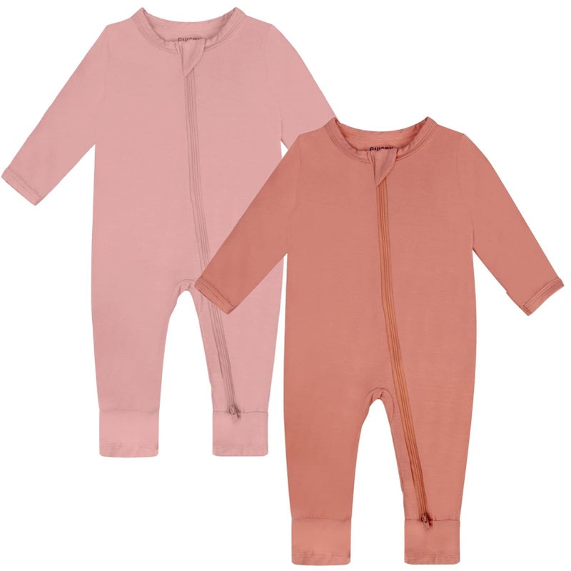 GUISBY Rayon Baby Pajamas Soft 2 piece Long Sleeve with Double Zipper Sleepers OrangePink Newborn - Image 2