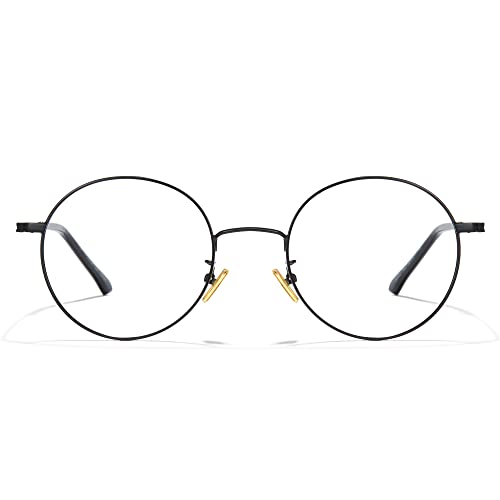 Cyxus Retro Round Metal Blue Light Blocking GlassesWireframe Computer Eyewear with Adjustable Nose Pads for Office Professionals Gaming Reading Black - Image 1
