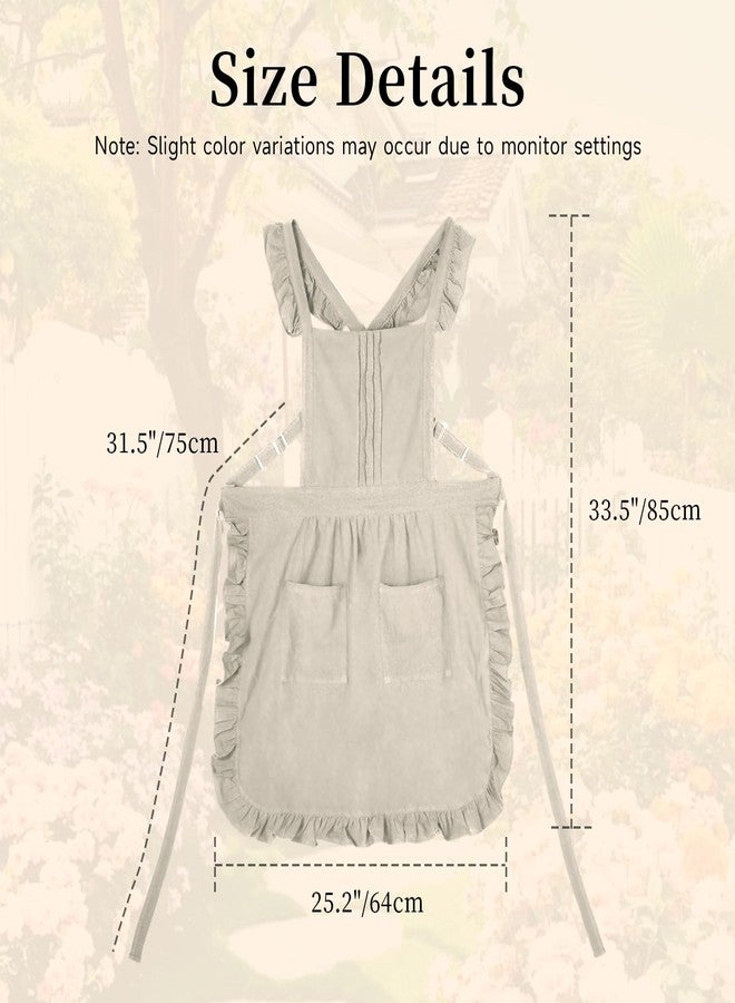ARBINSON Vintage Ruffle Apron for Women with Pocket, Frilly Kitchen Cooking Waitress Maid Costume Skirt Style（Beige） - Image 4