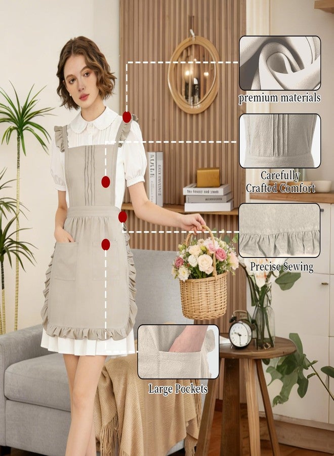 ARBINSON Vintage Ruffle Apron for Women with Pocket, Frilly Kitchen Cooking Waitress Maid Costume Skirt Style（Beige） - Image 5