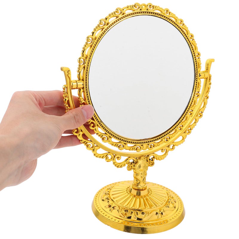 Double Sided Rotating Vanity Mirror 208mm Round Gold Finish with Swivel Stand - Image 5