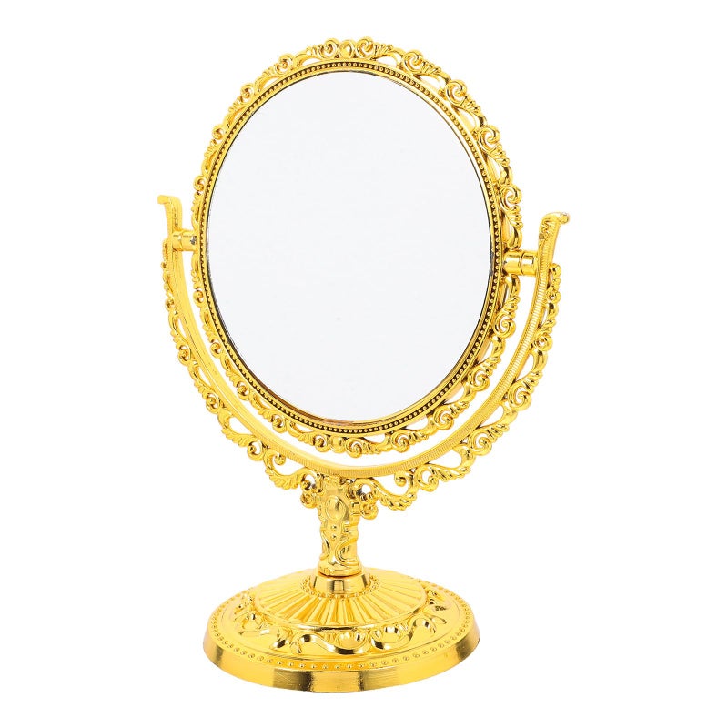 Double Sided Rotating Vanity Mirror 208mm Round Gold Finish with Swivel Stand - Image 2