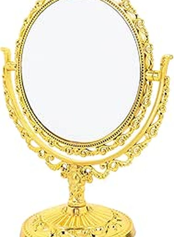 Double Sided Rotating Vanity Mirror 208mm Round Gold Finish with Swivel Stand - Image 1