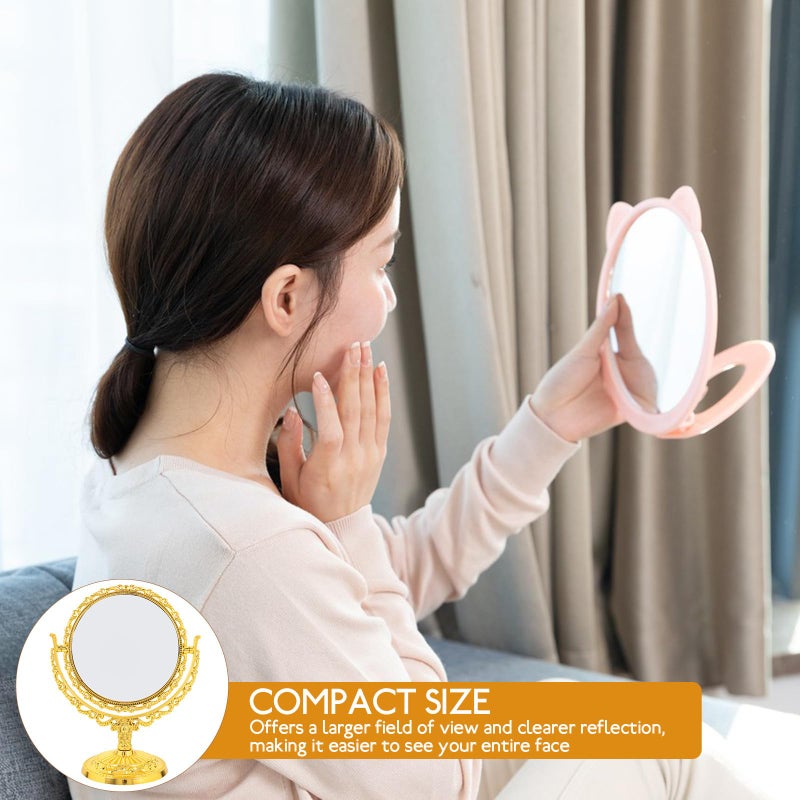 Double Sided Rotating Vanity Mirror 208mm Round Gold Finish with Swivel Stand - Image 4