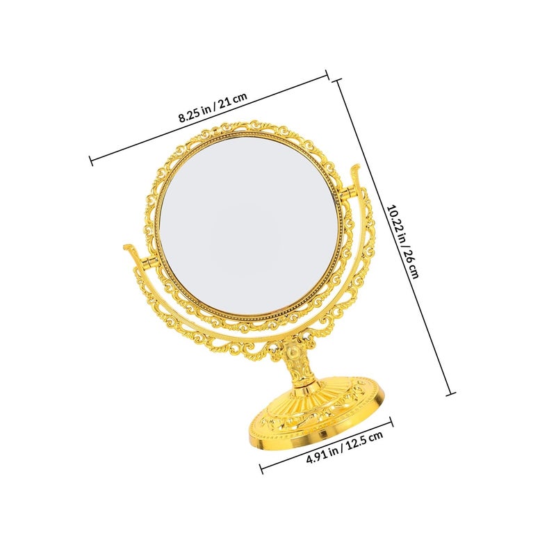 Double Sided Rotating Vanity Mirror 208mm Round Gold Finish with Swivel Stand - Image 3