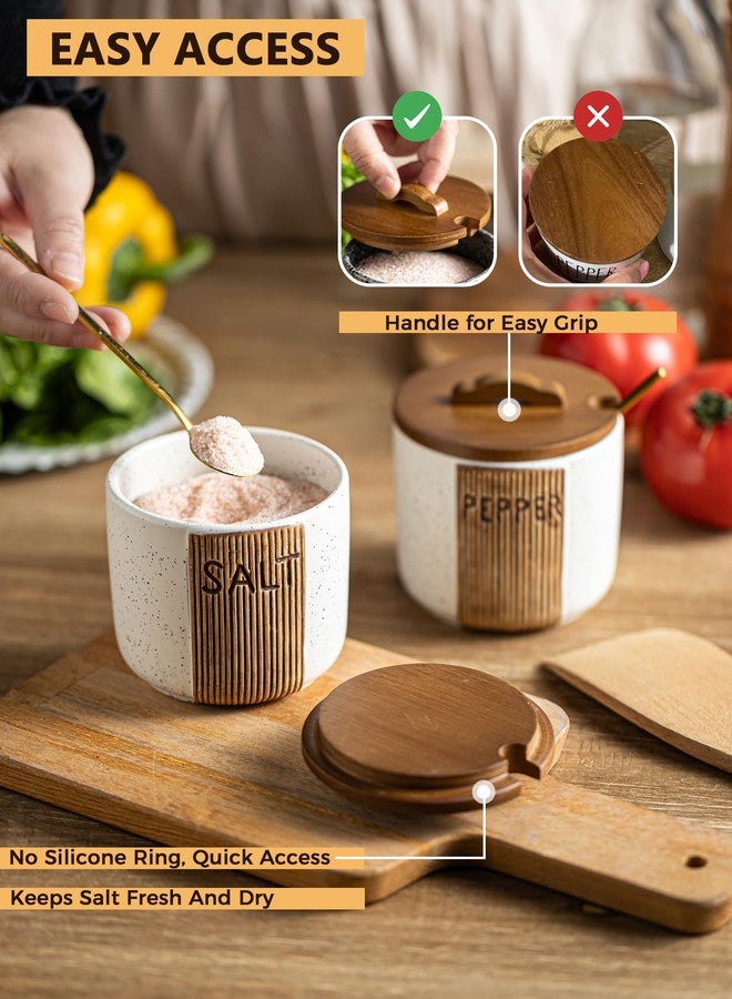 YHOJOY Salt and Pepper Bowl Ceramic, 10 Oz Salt and Pepper Cellar with Lid and Spoon, Farmhouse Salt Containers for Countertop, White - Image 4