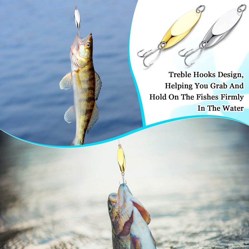 BBTO 30 Pieces Fishing Spoons Lures, Treble Hooks Fishing Spoons Hard Metal Spoon Lures Spoons Gold Silver for Huge Distance Cast Saltwater Freshwater Fishing in 1/5 oz 1/4 oz 3/8 oz 1/2 oz 3/4 oz - Image 3