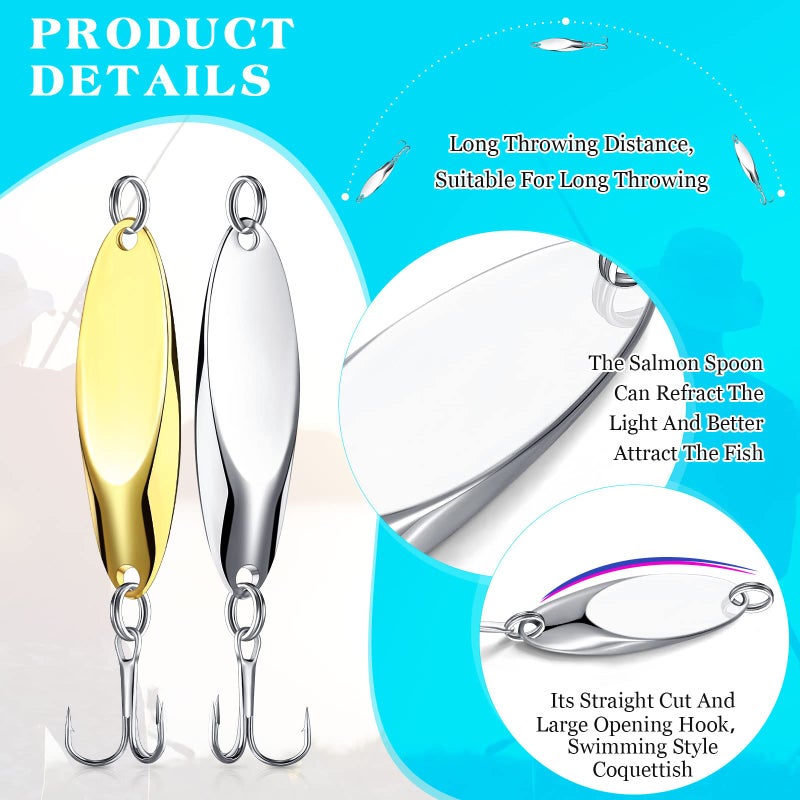 BBTO 30 Pieces Fishing Spoons Lures, Treble Hooks Fishing Spoons Hard Metal Spoon Lures Spoons Gold Silver for Huge Distance Cast Saltwater Freshwater Fishing in 1/5 oz 1/4 oz 3/8 oz 1/2 oz 3/4 oz - Image 5