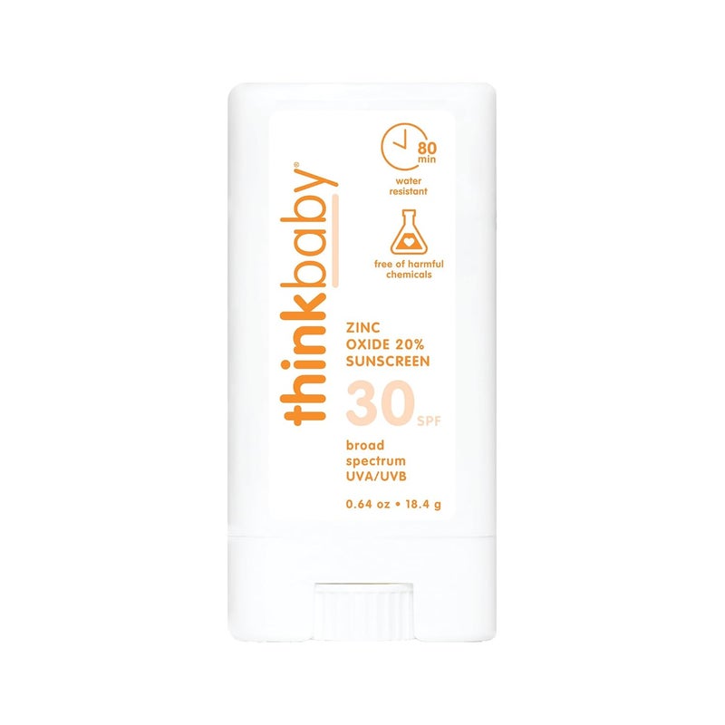 think! Thinkbaby SPF 30 Sunscreen Stick – Safe, Natural, Water Resistant Sun Cream for Babies, Kids & Adults – Mineral UVA/UVB Sun Protection – Reef Friendly Travel Stick, 0.64 oz - Image 1