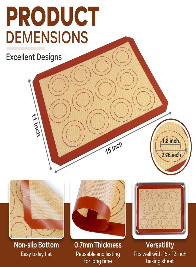 P&P CHEF 15 Inch Silicone Baking Mats, 2 Pcs Reusable Silicone Oven Mat, Non Stick Baking Supplies for Macaroon Pastry Bread Dough Cookie, Fits Well with Sheet Pan, Healthy & Easy Clean - Image 2