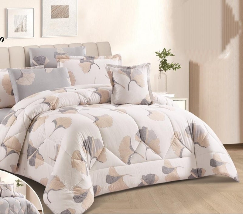 Double bed sheet set, 100% cotton, floral print, reversible, 6-piece duvet set, size 230*250cm