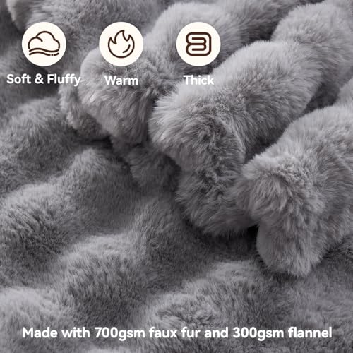 Anysay Faux Fur Throw Blanket, 1000GSM Fluffy Soft Bubble Blanket for Couch Bed, Cozy Plush Warm and Thick Blanket, Fuzzy Rabbit Throw for Living Room Bedroom 50''*60'' Light Grey - Image 2