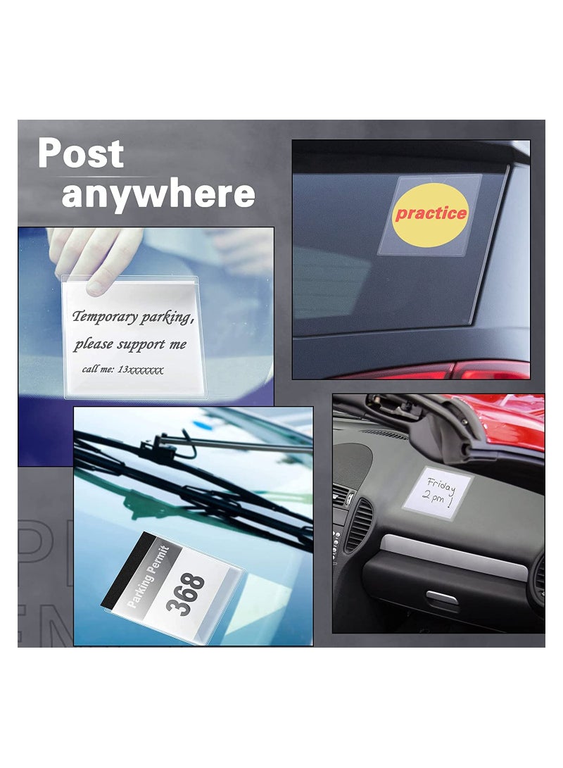 SOLARAE 20 قطعة حامل بطاقة ضريبة السيارة، حامل تصريح مربع حامل بطاقة الزجاج الأمامي ذاتي اللصق حامل تصريح وقوف السيارات حامل قرص السيارة الزجاج الأمامي للتصاريح والشارات والتذاكر والصور وبطاقات العمل (4.13*4.13 بوصة) - Image 3