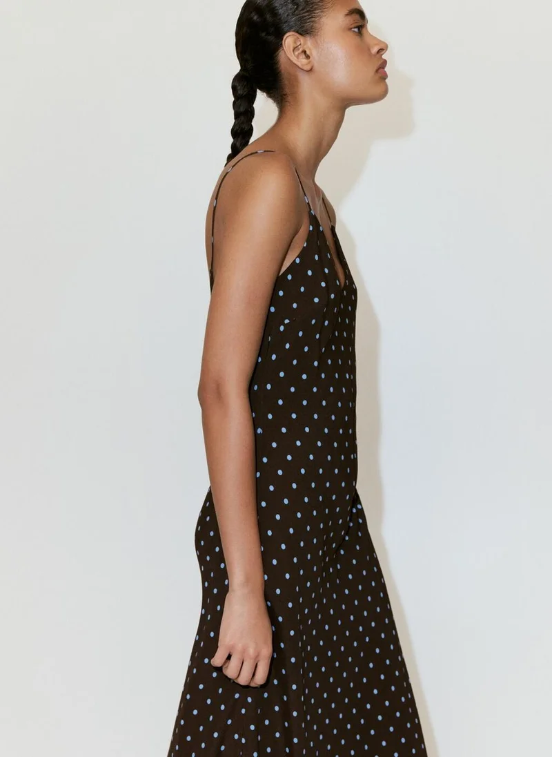 Mango dark brown V-Neck Print Dress for Women | Best Price UAE