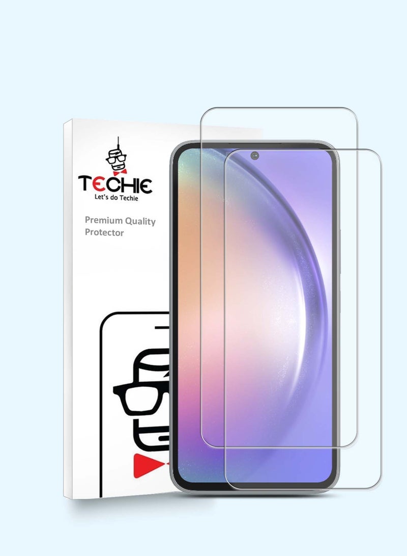 Techie قطعتان من واقي الشاشة الزجاجي عالي الدقة لهاتف سامسونج جالاكسي A54 - مضاد للانعكاس ومضاد للفقاعات وصلابة 9H 0.33 مم وحواف مستديرة وسهلة التركيب - Image 1