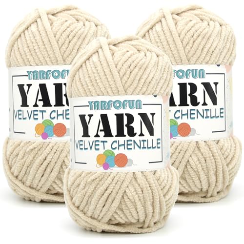 YARFOFUN Velvet Chenille Yarn for CrochetingLight Khaki Fluffy Velvet Plush Yarn Thick Soft Chunky Chenille Yarn Baby Blanket Yarn for Crocheting Knitting Amigurumi Beginners 50g3Light Khaki - Image 1